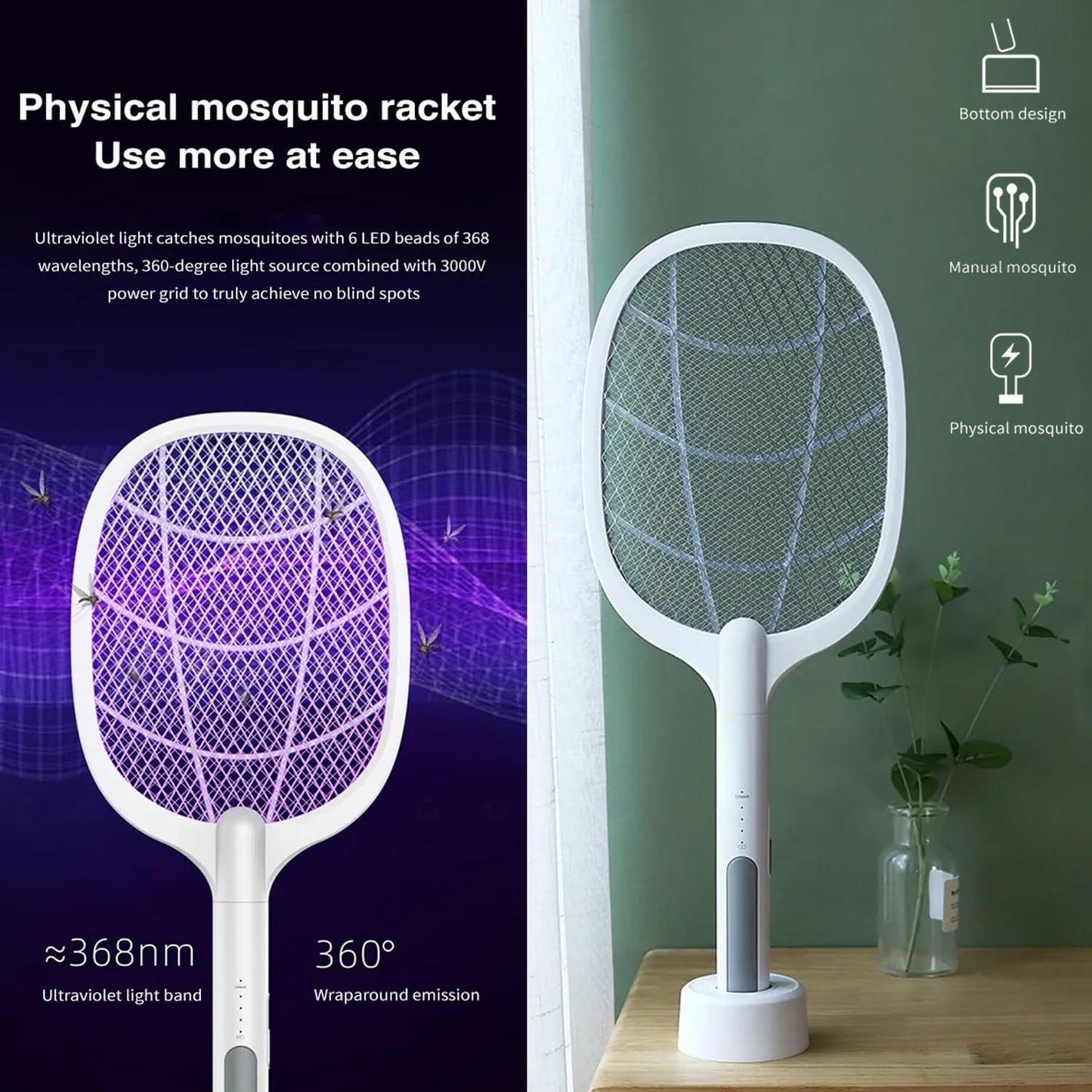 USB Rechargeable Mosquito Killer Racket with Stand