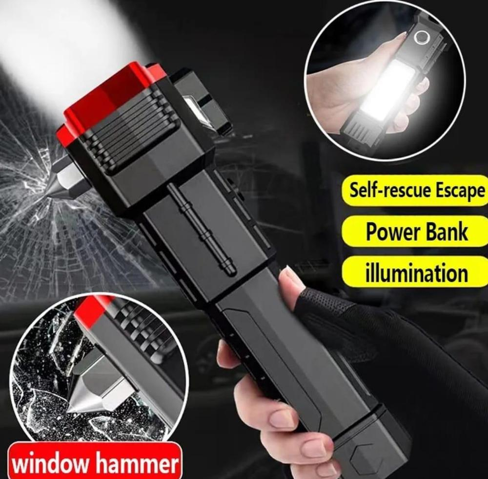 Multi-Function LED Torch | Power Bank & Safety Hammer